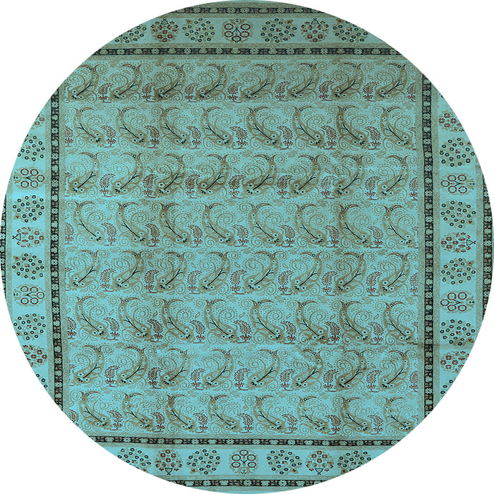 Round Machine Washable Oriental Light Blue Industrial Rug, wshurb3018lblu