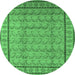 Round Machine Washable Oriental Emerald Green Industrial Area Rugs, wshurb3018emgrn