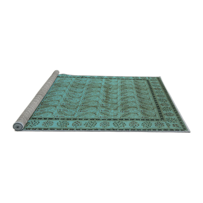 Sideview of Machine Washable Oriental Light Blue Industrial Rug, wshurb3018lblu