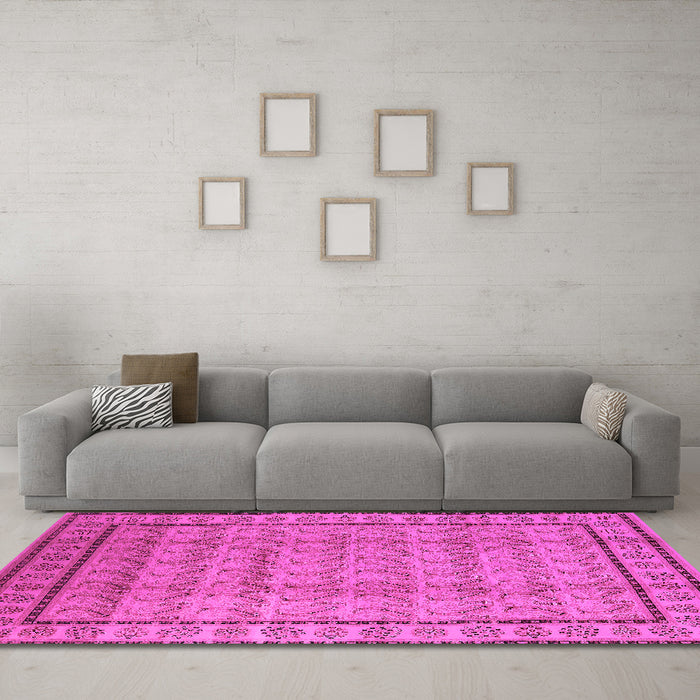 Machine Washable Oriental Pink Industrial Rug in a Living Room, wshurb3018pnk