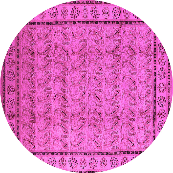 Round Machine Washable Oriental Pink Industrial Rug, wshurb3018pnk