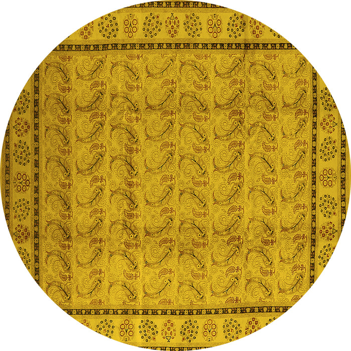 Round Machine Washable Oriental Yellow Industrial Rug, wshurb3018yw