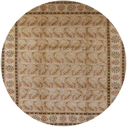 Round Mid-Century Modern Light Brown Oriental Rug, urb3018