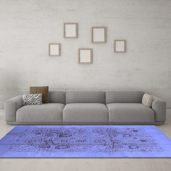 Machine Washable Oriental Blue Industrial Rug in a Living Room, wshurb3019blu