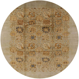 Round Mid-Century Modern Light Brown Oriental Rug, urb3019