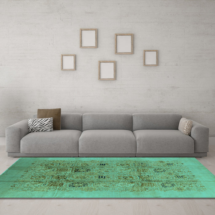 Machine Washable Oriental Turquoise Industrial Area Rugs in a Living Room,, wshurb3019turq