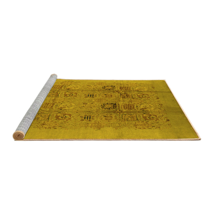 Sideview of Machine Washable Oriental Yellow Industrial Rug, wshurb3019yw