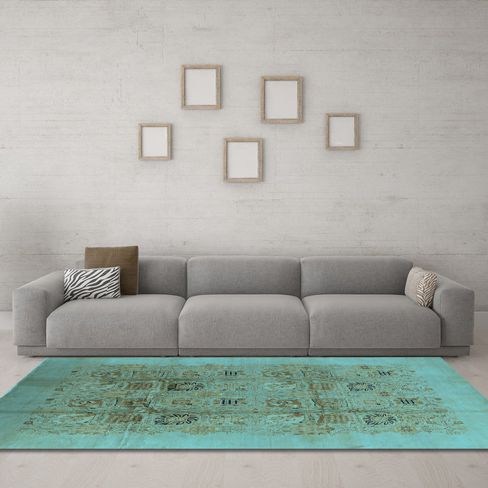 Machine Washable Oriental Light Blue Industrial Rug in a Living Room, wshurb3019lblu