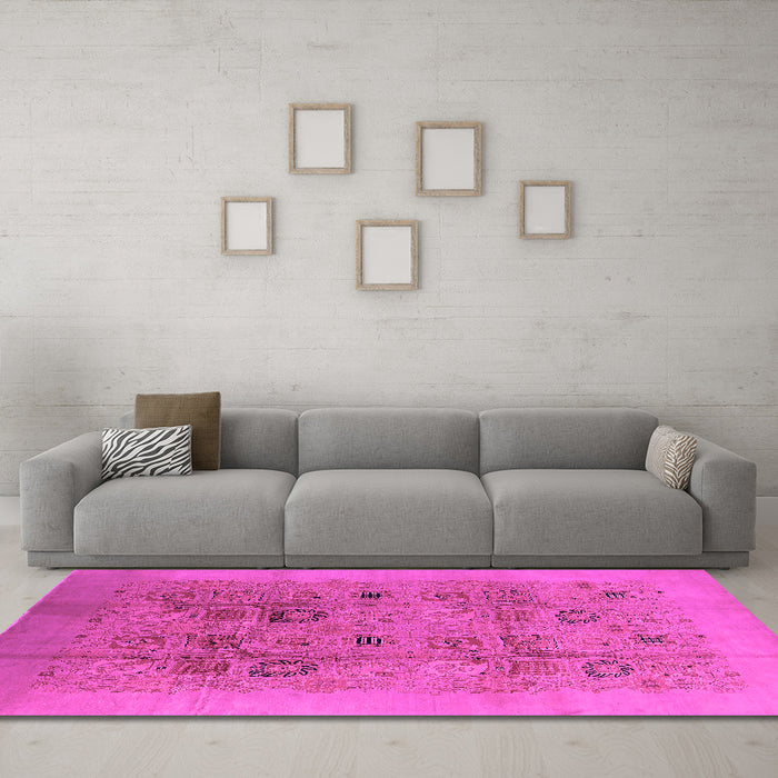 Machine Washable Oriental Pink Industrial Rug in a Living Room, wshurb3019pnk