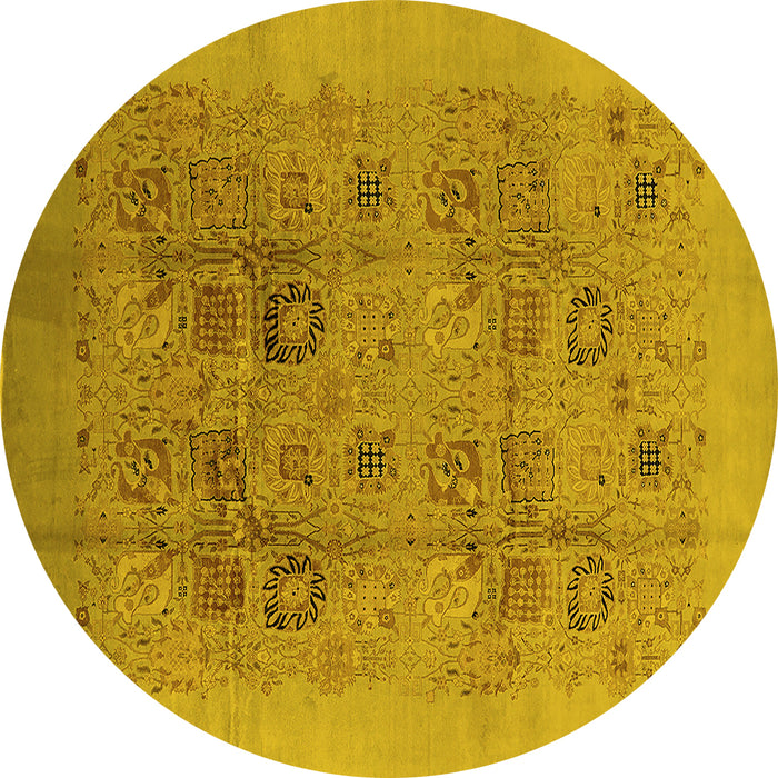 Round Machine Washable Oriental Yellow Industrial Rug, wshurb3019yw