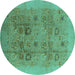 Round Oriental Turquoise Industrial Rug, urb3019turq