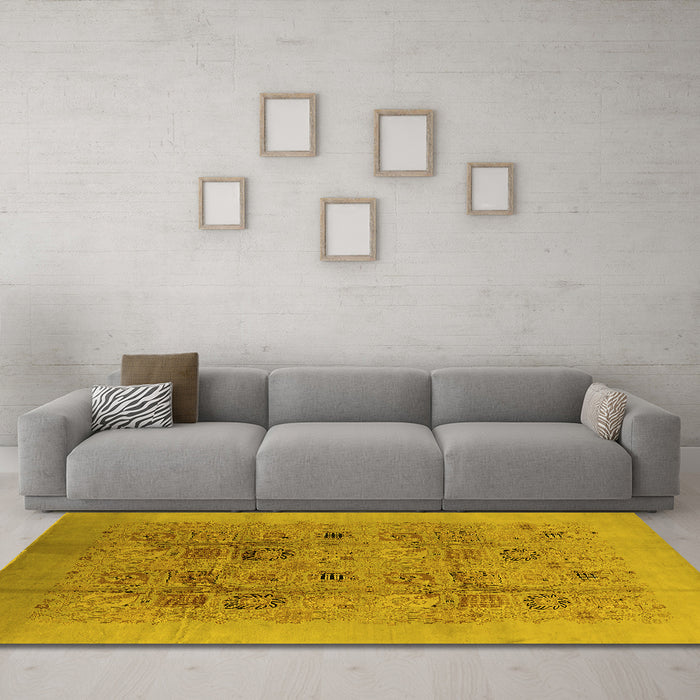 Machine Washable Oriental Yellow Industrial Rug in a Living Room, wshurb3019yw