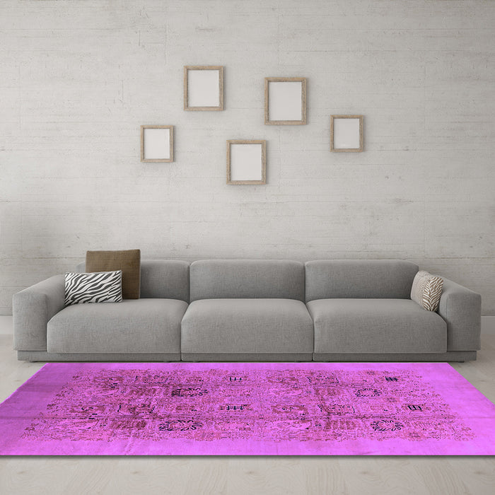 Machine Washable Oriental Purple Industrial Area Rugs in a Living Room, wshurb3019pur