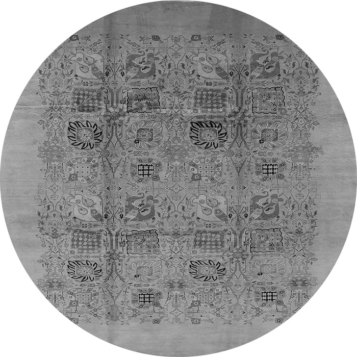 Round Machine Washable Oriental Gray Industrial Rug, wshurb3019gry