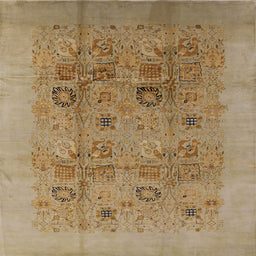 Square Mid-Century Modern Light Brown Oriental Rug, urb3019