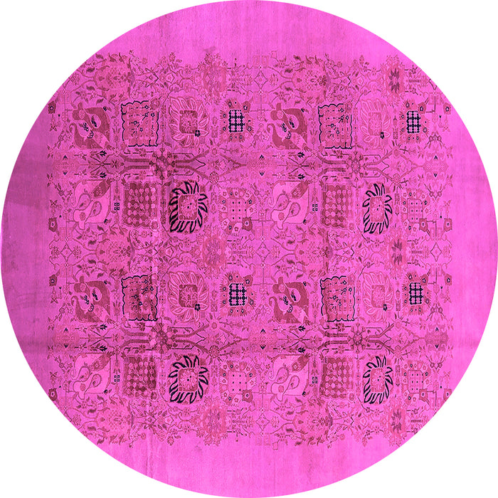 Round Machine Washable Oriental Pink Industrial Rug, wshurb3019pnk