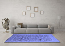 Machine Washable Oriental Blue Industrial Rug in a Living Room, wshurb3020blu
