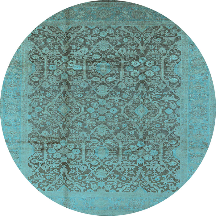 Round Machine Washable Oriental Light Blue Industrial Rug, wshurb3020lblu