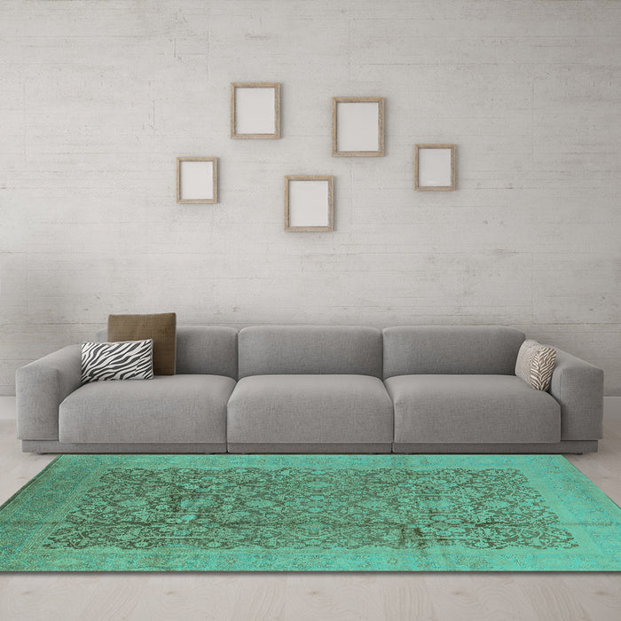 Machine Washable Oriental Turquoise Industrial Area Rugs in a Living Room,, wshurb3020turq