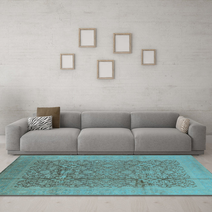 Machine Washable Oriental Light Blue Industrial Rug in a Living Room, wshurb3020lblu