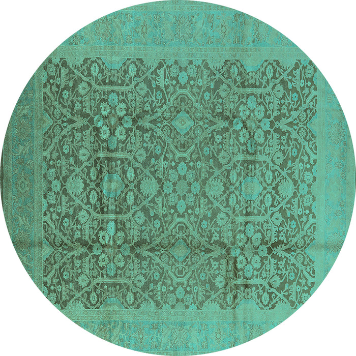 Round Oriental Turquoise Industrial Rug, urb3020turq