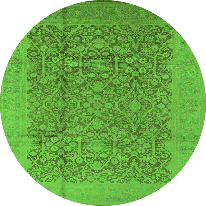 Round Machine Washable Oriental Green Industrial Area Rugs, wshurb3020grn