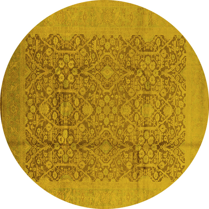 Round Machine Washable Oriental Yellow Industrial Rug, wshurb3020yw