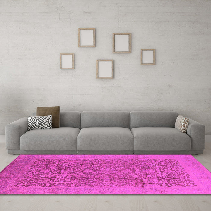 Machine Washable Oriental Pink Industrial Rug in a Living Room, wshurb3020pnk