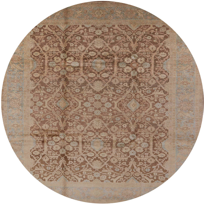 Round Mid-Century Modern Gold Brown Oriental Rug, urb3020