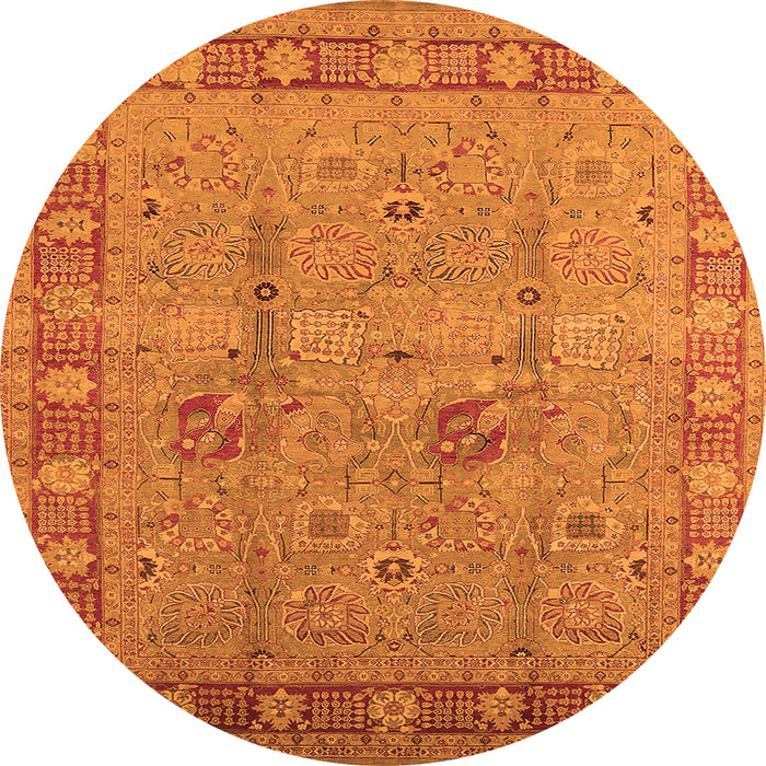 Round Machine Washable Oriental Orange Industrial Area Rugs, wshurb3021org