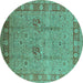 Round Machine Washable Oriental Turquoise Industrial Area Rugs, wshurb3021turq