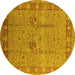 Round Oriental Yellow Industrial Rug, urb3021yw