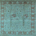 Square Machine Washable Oriental Light Blue Industrial Rug, wshurb3021lblu
