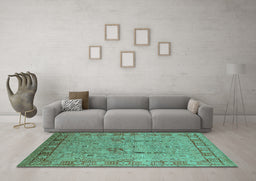 Machine Washable Oriental Turquoise Industrial Area Rugs in a Living Room,, wshurb3021turq