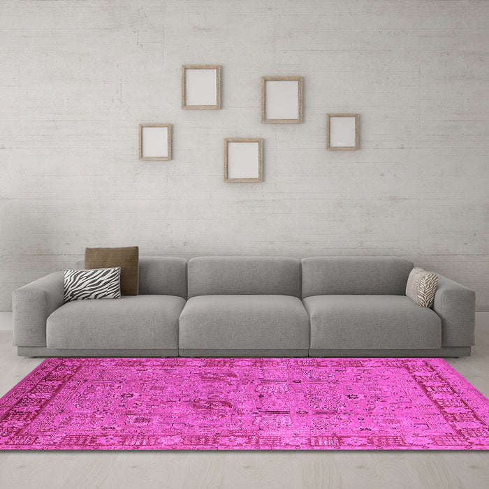 Machine Washable Oriental Pink Industrial Rug in a Living Room, wshurb3021pnk