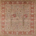 Square Mid-Century Modern Chestnut Red Oriental Rug, urb3021