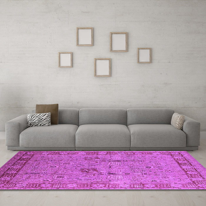 Machine Washable Oriental Purple Industrial Area Rugs in a Living Room, wshurb3021pur