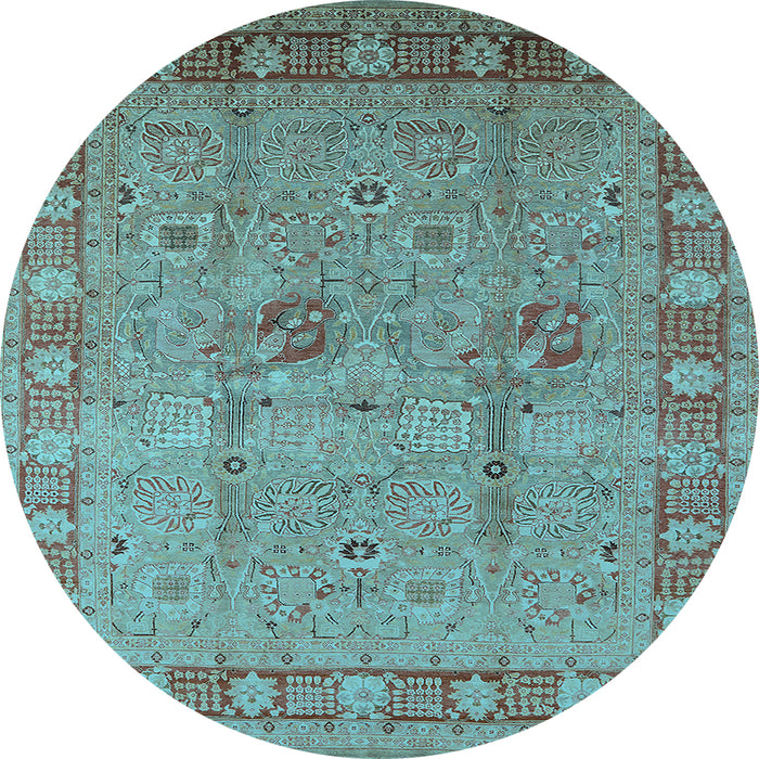 Round Machine Washable Oriental Light Blue Industrial Rug, wshurb3021lblu