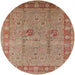 Round Mid-Century Modern Chestnut Red Oriental Rug, urb3021