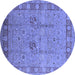 Round Machine Washable Oriental Blue Industrial Rug, wshurb3021blu