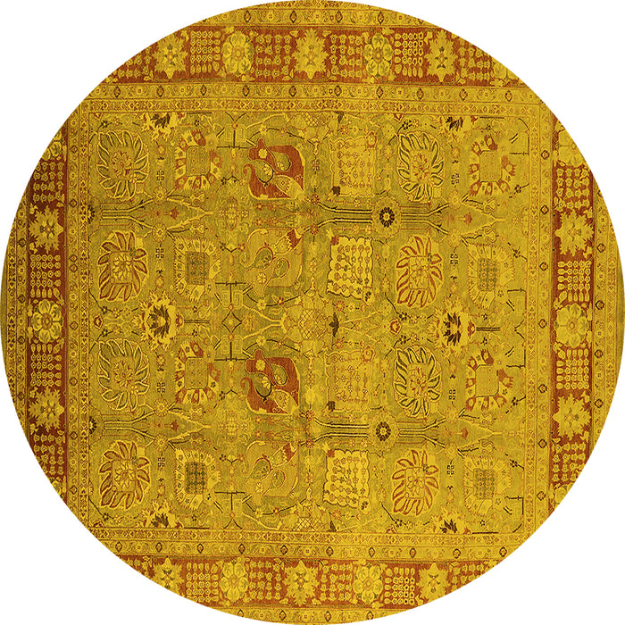 Round Machine Washable Oriental Yellow Industrial Rug, wshurb3021yw