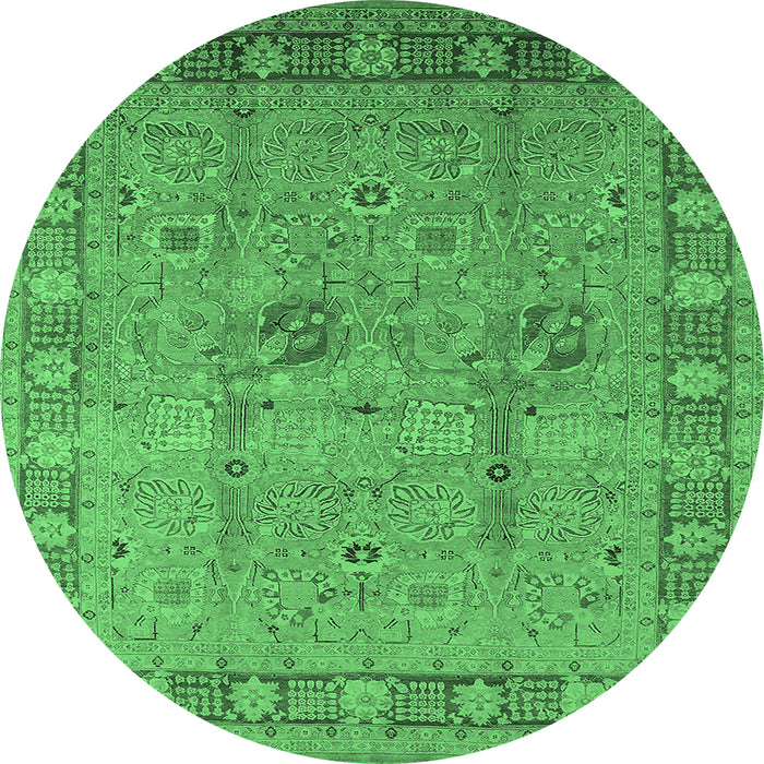 Round Oriental Emerald Green Industrial Rug, urb3021emgrn