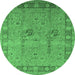 Round Oriental Emerald Green Industrial Rug, urb3021emgrn