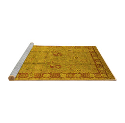 Sideview of Machine Washable Oriental Yellow Industrial Rug, wshurb3021yw