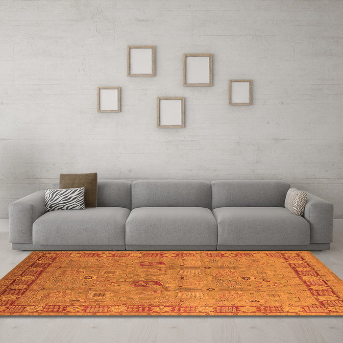 Machine Washable Oriental Orange Industrial Area Rugs in a Living Room, wshurb3021org