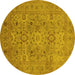 Round Machine Washable Oriental Yellow Industrial Rug, wshurb3022yw