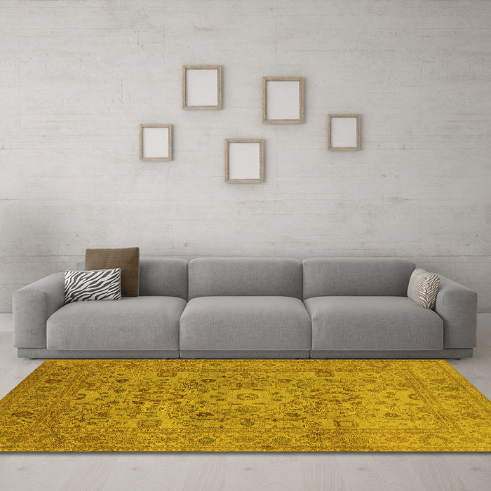 Machine Washable Oriental Yellow Industrial Rug in a Living Room, wshurb3022yw