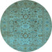 Round Machine Washable Oriental Light Blue Industrial Rug, wshurb3022lblu