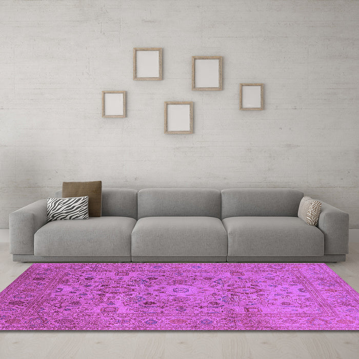 Machine Washable Oriental Purple Industrial Area Rugs in a Living Room, wshurb3022pur