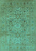 Machine Washable Oriental Turquoise Industrial Area Rugs, wshurb3022turq